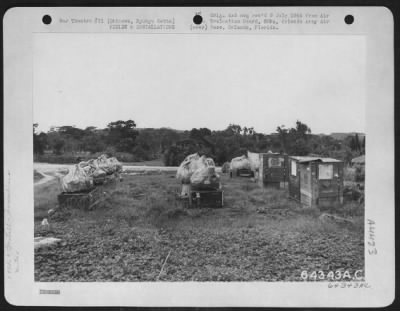 Thumbnail for Supplies > Aircraft Engines Belonging To The 59Th Air Service Group Were Temporarily Placed Out In The Open Until Warehouses Could Be Built In Which To Store Them.  29 July 1945, Okinawa, Ryukyu Retto.