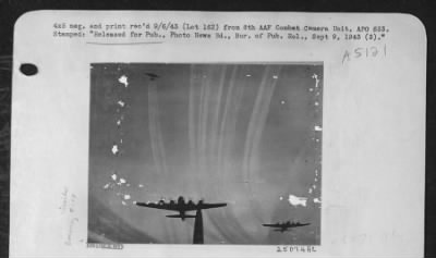 Thumbnail for Boeing > Silhouette of Boeing B-17s during raid on factory at Brussels, 15 Aug. 1943.