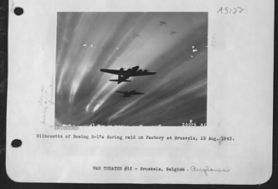 Thumbnail for Boeing > Silhouette of Boeing B-17s during raid on factory at Brussels, 15 Aug. 1943.