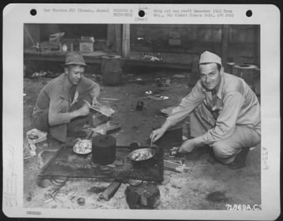 Thumbnail for General > N. Wallace, Box 718, Holtville, California And Jack N. Warnich, 284 - 26Th Ave., San Francisco, California Cook Their First G.I. Meal Since They Were Released From The Hanowa Prisoner Of War Camp #6 At Honshu, Japan.  14 September 1945.