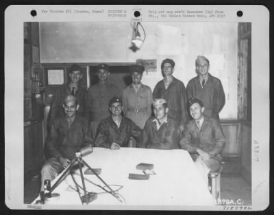 Thumbnail for General > A Group Of Allied Officers Who Were Appointed Officers At The Hanowa Prisoner Of War Camp # 6 In Honshu, Japan.  14 September 1945.  They Are, Front Row, Left To Right: Capt. Dan Golenternek, Los Angeles, California; Lt. Colonel Aurthur J. Walker, % Adj.