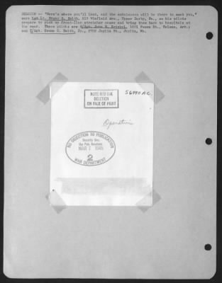 General > BELGIUM--"Here's where you'll land, and the ambulances will be there to meet you," says 1st Lt. Edgar G. Smith, 519 Winfield Ave., Upper Darby, Pa., as his pilots prepare to pick up front-line stretcher cases and bring them back to hospitals