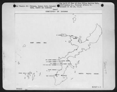 Thumbnail for General > Drawing Showing All United States Cemetaries On Okinawa In The Ryukyu Retto Islands.