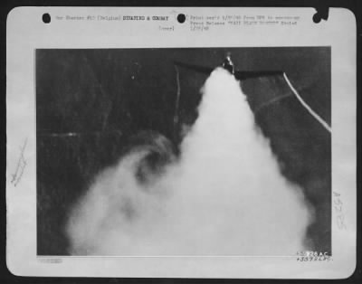 Thumbnail for General > This is one of the many German fighter planes destroyed by U.S. Army 9th Air force fighter-bomber pilots during the "Battle of the Bulge" in Belgium. It is credited to Lt. John H. Wallace, 79 Butler St., Dorchester, Mass., whose gun-camera recorded