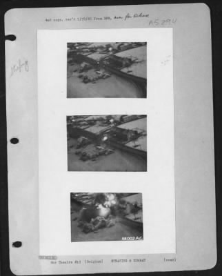 Thumbnail for General > German ammunition truck blowing up in withdrawal from Belgium bulge under .50 calibre incendiary bullets of Lt. Richard D. Law, Colorado Springs, Colorado.