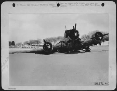 General > This German tri-motored transport plane loaded with enemy paratroops was shot down by 9th AF fighter-bombers during recent fighting in St. Vith, Belgium. The plane was one of three paratroop-laden craft brought down by fighter-bombers