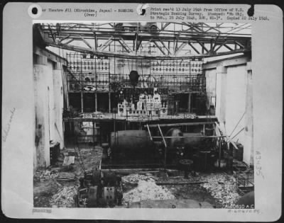 Hiroshima > Heavy Electrical Equipment Such As This Turbogenerator At Minami Sendamachi Sub-Station 7,700 Feet From Ground Zero At Hiroshima, Japan, Often Survived The Explosion.