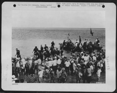 Thumbnail for General > Okinawa, Ryukyu Retto Boating Race -- An Annual Event - The Costumed Boatmen Seen In The Water Have Just Completed A Racing Contest In The China Sea Off Okinawa, And Are Being Greeted By Native Children Who Someday Will Take Their Places At The Oars.  The