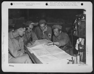 Thumbnail for General > Four Flight Leaders Of The 163Rd Liaison Squadron, 10Th Army, Discussing Plans For Mission Over Field Number 10, Okinawa, Ryukyu Retto.