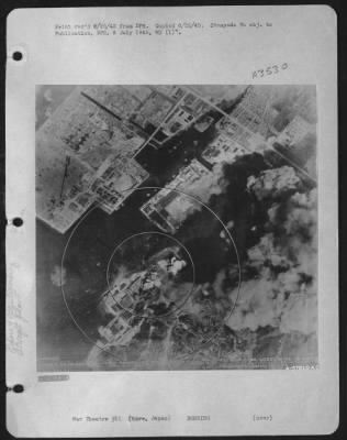 Kure > During -- Strike Photo Of The Hiro Naval Aircraft Factory, Kure, Japan.  5 May 1945.