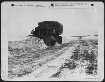 Thumbnail for General > One Of The Duties Of The 925Th Engineer Regiment, 9Th Engineer Command, Is To Keep Runways Clear For Operational Use.  Here, A Snow Plough Removes The Snow From A Cub Strip Somewhere In Belgium.  12 January 1945.