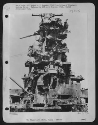 Kure > Bomb Damage Of The Main Super-Structure Of A Japanese Ship In Kure Harbor Area, Japan.