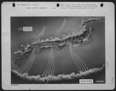 Thumbnail for General > "Winter Weather" photo shows how Japan confronts a B-29 pilot approaching from Saipan, looking northwest.