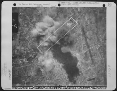 Debreczen > A Huge Cloud Of Smoke Covers The Target Area At The Debreczen Marshalling Yards In Yugoslavia As Planes Of The 483Rd Bomb Group, 816Th Bomb Squadron, 15Th Air Force Carry Out Their Mission On September 21, 1944.