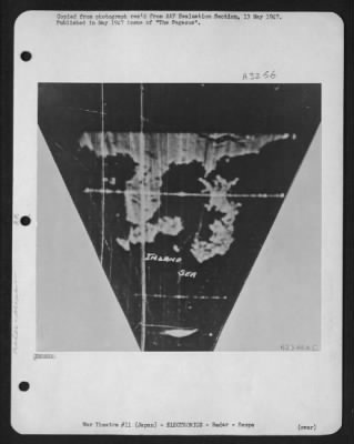 Thumbnail for Radar > This Photograph Was Taken Of 'Eagle' 'Scope During Bombing Raid Against The Japanese Homeland.  In Combat, 'Eagle' Radar Gave Bombardiers An Accurate Picture Of Terrain Over Which They Were Flying.