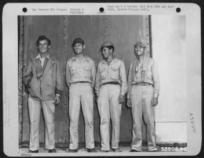 Thumbnail for General > Four Released Prisoners Of War.  Left To Right: Damen E. Alberta, Greensboro, N.C.; Gaylor S. Walker, Trumann, Arkansas; Lester L. Ritch, Pacobt Mills, S.C.; And Mike Sofranoff, 1917 Mass St., Gary, Indiana.  Yokohama, Japan, September 1945.