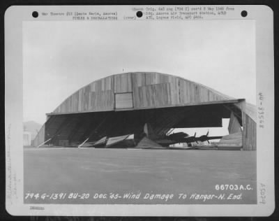 Thumbnail for General > Wind Damage To The North End Of Hangar At 1391St Aaf Base Unit, Santa Maria, Azores, 20 December 1945.