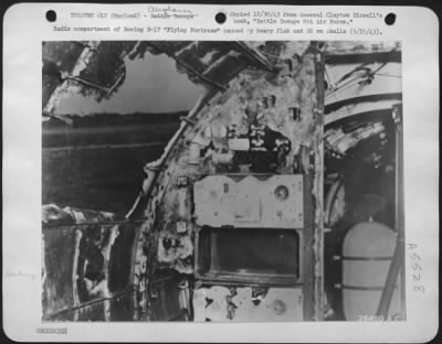 Battle Damage > Radio compartment of Boeing B-17 "Flying ofrtress" caused by heavy flak and 20 mm shells