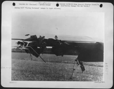 Thumbnail for Battle Damage > Boeing B-17 "Flying ofrtress" damage to right Aileron.