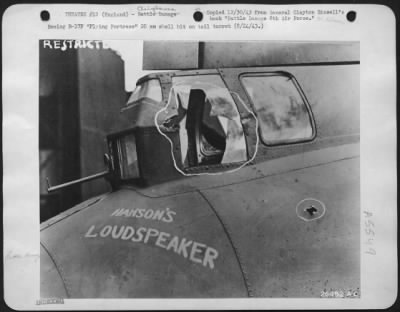 Thumbnail for Battle Damage > Boeing B-17F "Flying ofrtress" 20 mm shell hit on tail turret