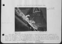 Thumbnail for BACK FROM BRUNSWICK---The Eighth AAF Flying ofrtress "F for Frenesi," piloted by Lt. Cely, with his crew, including three wounded gunners, returned to its base "just a series of holes held together by some metal" after dropping its bombs on the - Page 2