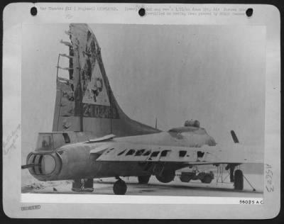 Battle Damage > Hit twice by flak, the Boeing B-17 Flying ofrtress flew all the way back from Germany in spite of a useless rudder and extensive damage to the entire tail assembly, as well as less obvious damage to nose and wing. The pilot, 2d Lt. Verlin D. Reed