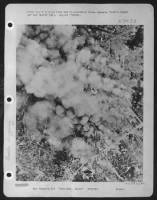 Thumbnail for Yokohama > B-29'S Erase Jap War Plants (#4).  Smoke Billows From An Industrial Section Of Yokohama As B-29'S Dump Still More Fire Bombs On The Target Area In A Daylight Raid.  This Picture Was Taken During The Last Superfortress Raid On Yokohama.  29 May 1945.