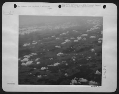 Boeing > In tight ofrmation, Boeing B-17 Flying ofrtresses of the U.S. 8th Air force head toward Russia on one of the long shuttle missions from England to bases in Russia.