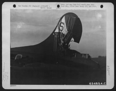 Thumbnail for Battle Damage > Tail Damage To A Boeing B-17 "Flying Fortress" Of The 401St Bomb Group, England, 26 November 1943 (Aircraft No. 1091).