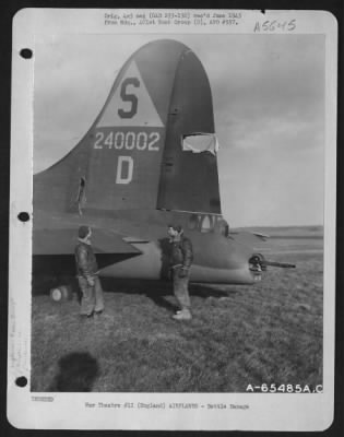 Battle Damage > Flak Damage To The Tail Of A Boeing B-17 "Flying Fortress" Of The 401St Bomb Group, England, 5 February 1944 (Aircraft No. 240002).