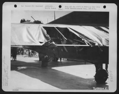 Battle Damage > The Wing Of The Boeing B-17 "Flying Fortress" (A/C No. 229886) Was Badly Damaged During A Mission Flown Over Enemy Territory On 17 July 1943.  379Th Bomb Group, England.