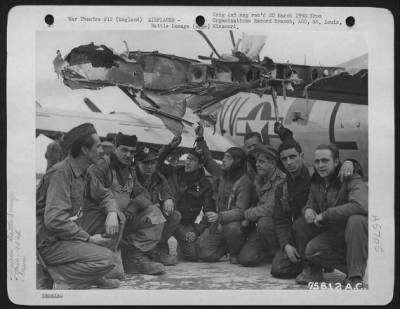 Battle Damage > Crew Members Of The 92Nd Bomb Group Pose Beside Their Badly Damaged Boeing B-17 At An Air Base Somewhere In England.  9 February 1945.