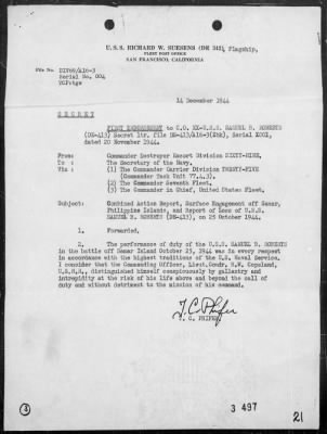 Thumbnail for USS SAMUEL B ROBERTS > Rep of Engagement with Jap Surface Forces off Samar Is, Philippines, & Resultant Loss of the USS SAMUEL B ROBERTS, Morning 10/25/44