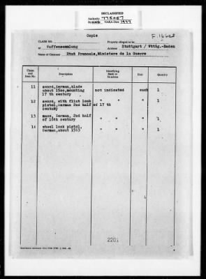 Cultural Property Claim Applications > F165c OFR 8991 Etat Francais, Ministere de la Guerre