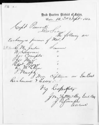 RB - Prisoners of war rolls and lists (persons captured by Union Forces) > A. W. Baker-U.S.S. Minnesota