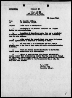 Thumbnail for USS LST-553 > Report of operations in resupply landing in Lingayen Gulf, Luzon Island, Philippines on 1/13/45, including AA action while enroute on 1/12/45