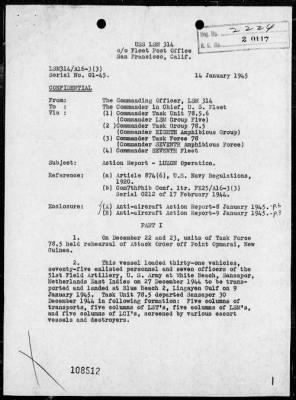 Thumbnail for USS LSM-314 > Rep of ops In the invasion of Lingayen Gulf, Luzon Is, Philippines, 1/9-12/45, including AA acts 1/8 & 9/45