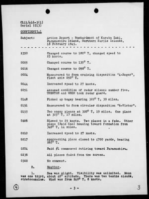 Thumbnail for USS TRENTON > Rep of the bombardment of Kurabu Zaki, Paramushiro, Kuriles on 2/18/45