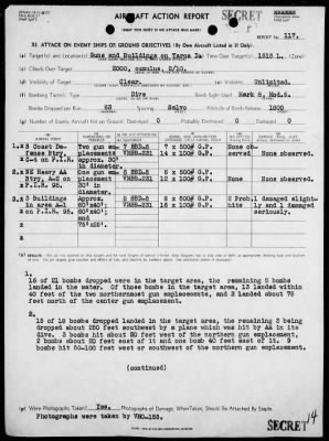 Thumbnail for VMSB-231 > ACA reps nos 116-117 - Dive bombing targets on Taroa Is, Marshalls 7/14/44