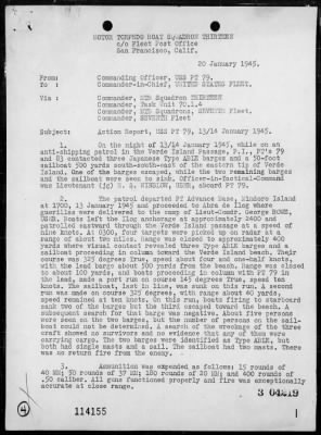 Thumbnail for PT-79 & PT-83 > Rep of act off the South Coast of Luzon Is, Philippines, night of 1/13-14/45