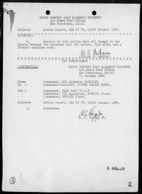 Thumbnail for PT-79 & PT-83 > Rep of act off the South Coast of Luzon Is, Philippines, night of 1/13-14/45