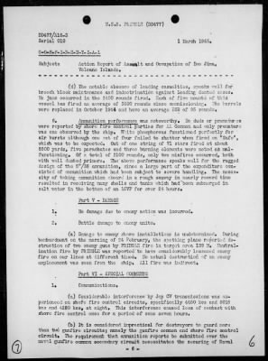 Thumbnail for USS PRINGLE > Rep of ops in support of the invasion & occupation of Iwo Jima, Bonin Is, 2/17/45 - 3/1/45, including AA act on 2/23/45