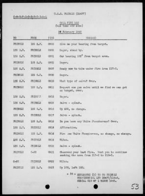 Thumbnail for USS PRINGLE > Rep of ops in support of the invasion & occupation of Iwo Jima, Bonin Is, 2/17/45 - 3/1/45, including AA act on 2/23/45