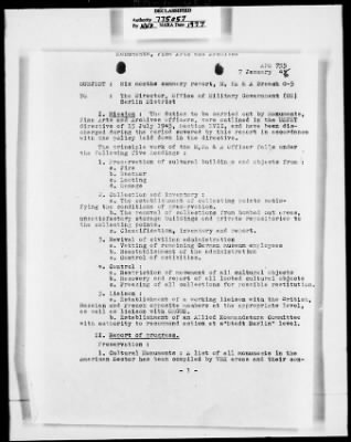 Thumbnail for Activity Reports > Six Months Summary Report On Monuments Fine Arts + Archives Office Of Military Government - Berlin District January 1945