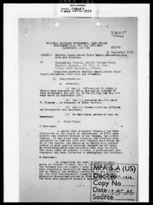 Activity Reports > Monthly Report On Monuments Fine Arts And Archives Western Military District-Seventh United States Army September (Greater Hesse) 1945