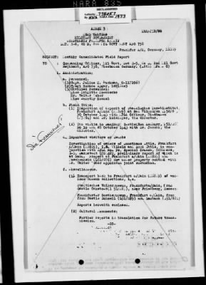 Thumbnail for Activity Reports > Monthly Report On Monuments Fine Arts and Archives Western Military District - Seventh United States Army October (Greater Hesse) 1945