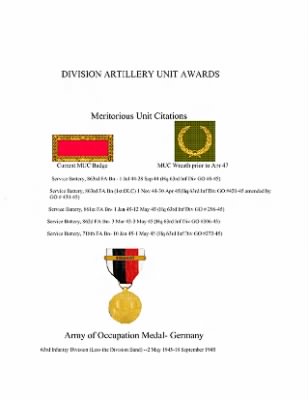 History of the 63rd Infantry Division Artillery > 63rd Division Artillery Awards