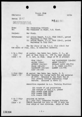 USS GUAM > War Diary, 7/1-31/45