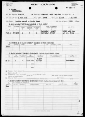 VPB-102 > ACA Reps Nos 67, 72-73 & 77 - Patrol opers against Japan, 6/3-17/45