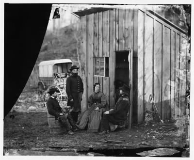 Thumbnail for 1209 - [Aquia Creek Landing, Virginia (vicinity)]. Group at Captain W.S. Hall's wagon camp